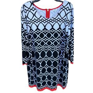 Crown & Ivy 3/4 sleeve black white circles orange trim jersey knit dress plus 3X